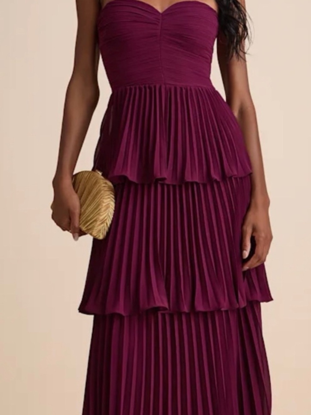 Lulu's Strapless Tiered Pleated Dress - Plum